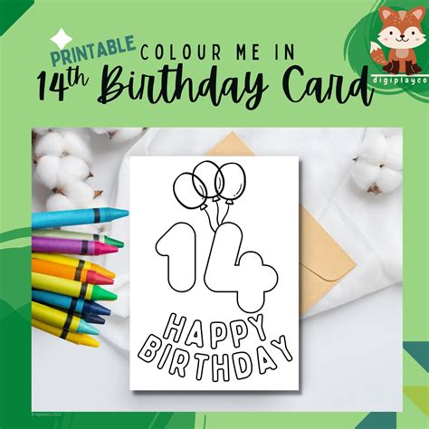 Happy Birthday Card Printable Colour in Kids 14 Year Old Fourteenth ...