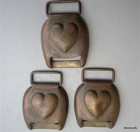 Horse Tack Bridle Heart Buckle X 3 Brass Civil War Era Embossed Harness