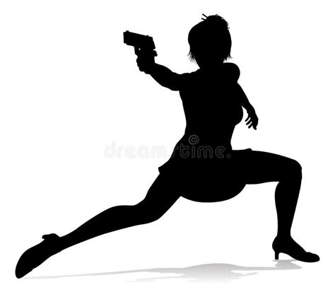 Woman Silhouette Action Secret Agent Spy With Gun Stock Vector Illustration Of Beautiful