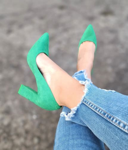 Stiletto Tacon Cuadrado Gamuza Verde Pinta La Moda