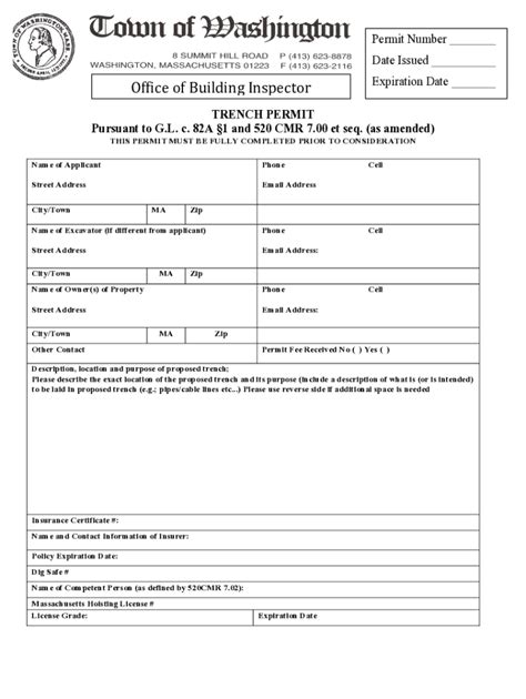 Fillable Online Trench Permit Application Town Of Carver Ma Fax Email