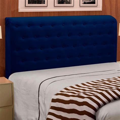 Cabeceira Giovana Cama Box Casal Cm Suede Azul Marinho D Rossi