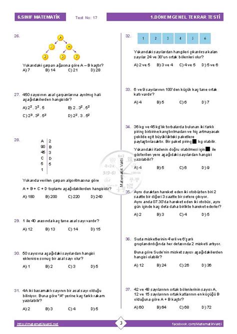 S N F Matematik D Nem Genel Tekrar Testi Matematik Vakti