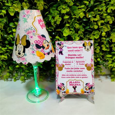 Abajur Taça c Led plaquinhas de Agradecimento Minnie Cd002