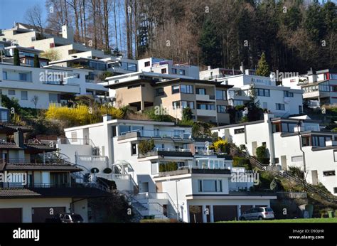 Modern houses on a hillside in Pfäffikon, Zurich, Switzerland Stock ...