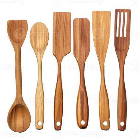 Assorted Wooden Cooking Utensils Arranged Neatly Cut Out Transparent