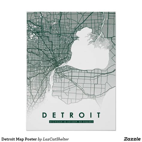 Detroit Map Poster | Zazzle | Detroit map, Map poster, Illustrated map