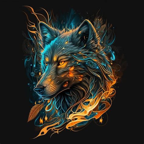 Premium Photo A Close Up Of A Wolf With A Fire And Flames On Its Face