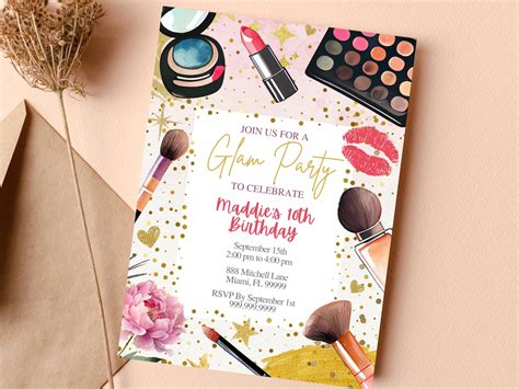 Editable Spa Makeup Birthday Party Invitation Glam Party Invitation