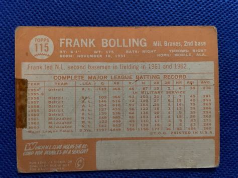 Topps Frank Bolling Ebay