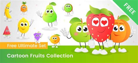 Fruit Vector Cartoon Free Collection - Vector Characters | Fruit vector ...