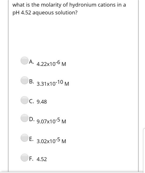 Solved What Is The Molarity Of Hydronium Cations In A Ph