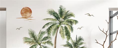 Decalmile Green Tropical Leaves Wall Decals Tropical Flower