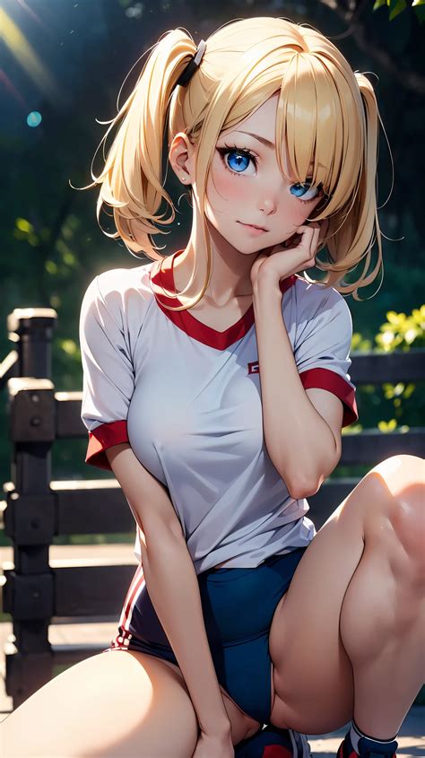 Anime Girl With Blonde Hair Sitting On A Bench In A Park SeaArt AI