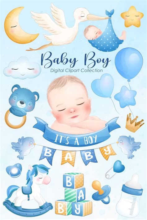 Cute Baby Boy for Baby Shower Clipart Set - Etsy