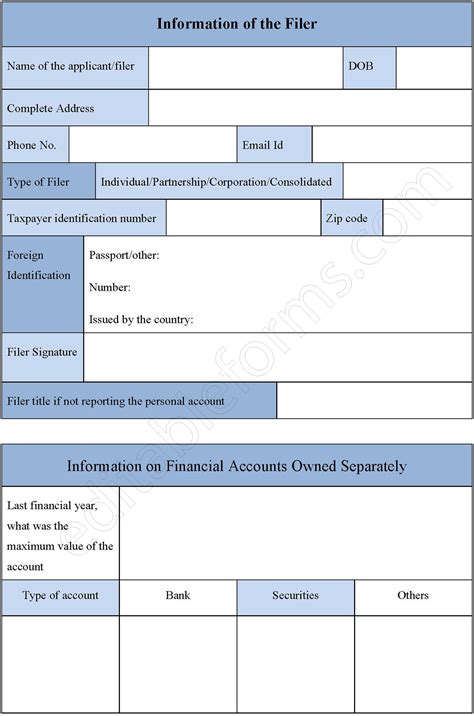 Foreign Bank Account Form | Editable PDF Forms