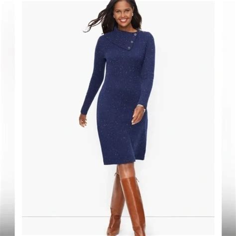 Talbots Dresses Talbots Navy Split Tweed Cowl Neck Sweater Dress