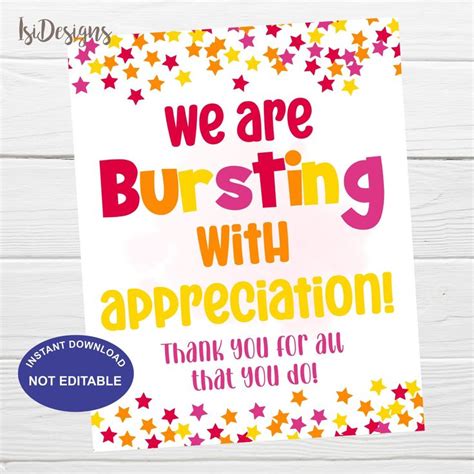 Teacher Appreciation Week Sign We Are Bursting With Appreciation