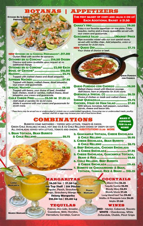 Chakas Mexican Restaurant Full Menu | Denver, CO