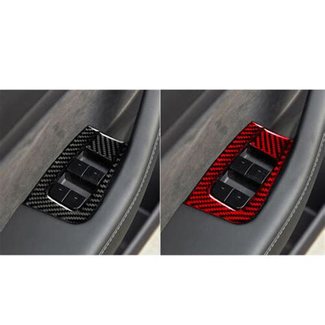 Red Carbon Fiber Window Lift Button Panel Cover Trim For Model 3y 2017 22 Ebay