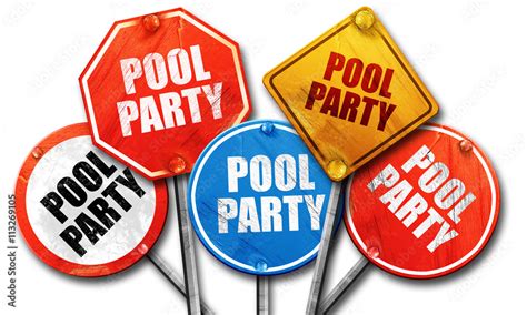 Pool Party D Rendering Rough Street Sign Collection Stock