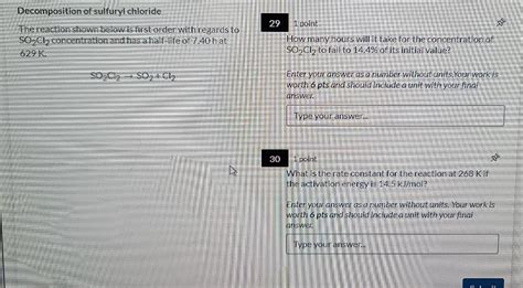 Solved 29 1 Point Decomposition Of Sulfuryl Chloride The