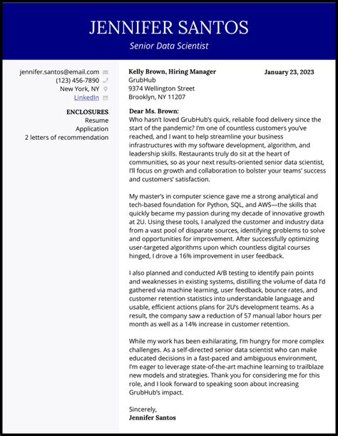 Data Scientist Cover Letter Examples For