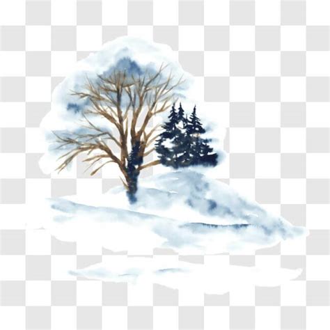 Download Snowy Trees Watercolor Painting PNG Online - Creative Fabrica