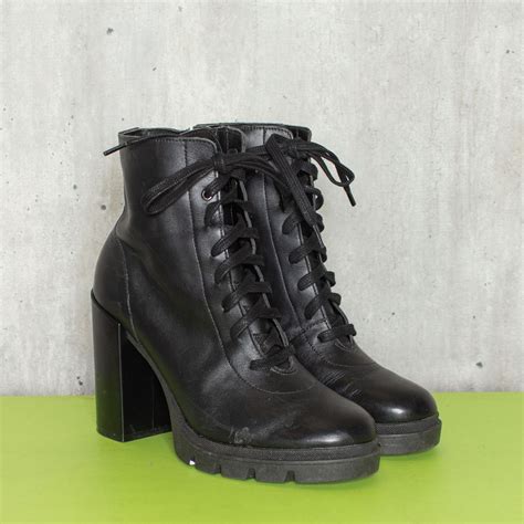 Coturno Salto Preto Bota Feminina Satinato Usado 76044948 Enjoei