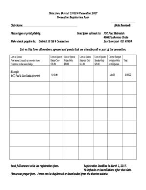 Fillable Online Convention Registration Form Lions Multiple District