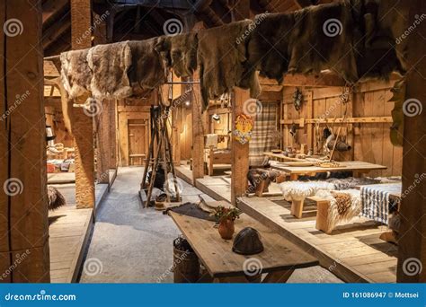 Inside The Replica Of A Furnished Viking Longhouse Editorial