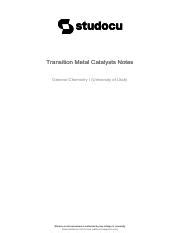 Transition Metal Catalysts: Speed Up Chemical Reactions and | Course Hero