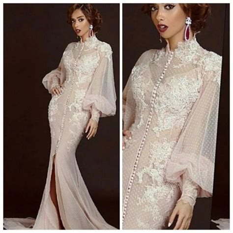 Mermaid Appliques Front Slit Peach Prom Arabic Evening Gowns 2017 Saudi