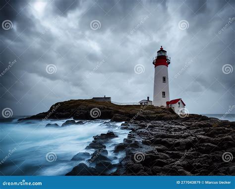 Lighthouse in a Stormy Night - Generative Ai Illustration. Stock Illustration - Illustration of ...