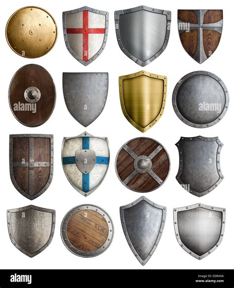 Medieval Armour And Knight Shields Assortment Stock Photo Alamy