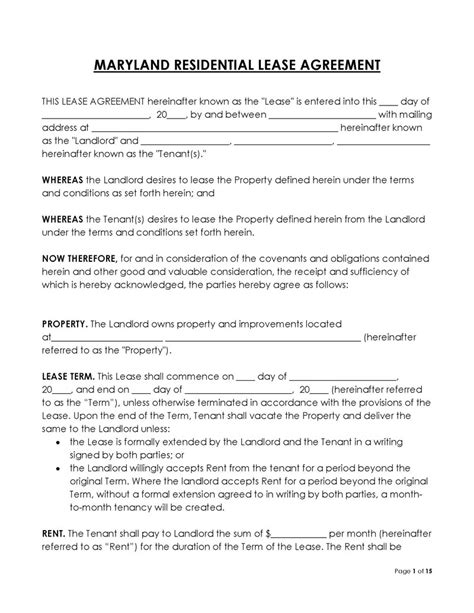 Maryland Lease Agreement Templates Word Pdf