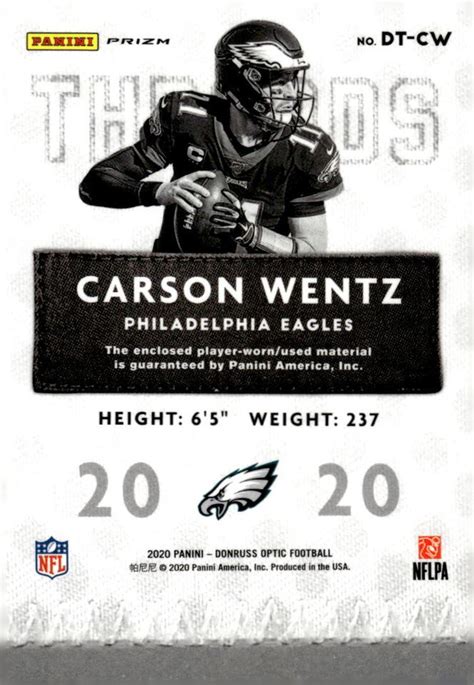 2020 Donruss Optic DT CW Carson Wentz Donruss Threads Blue Hyper