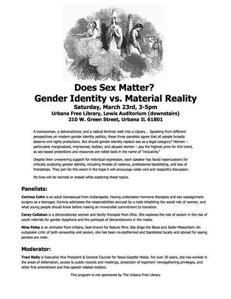 Panel Does Sex Matter Gender Identity Vs Material Reality Nina Paley