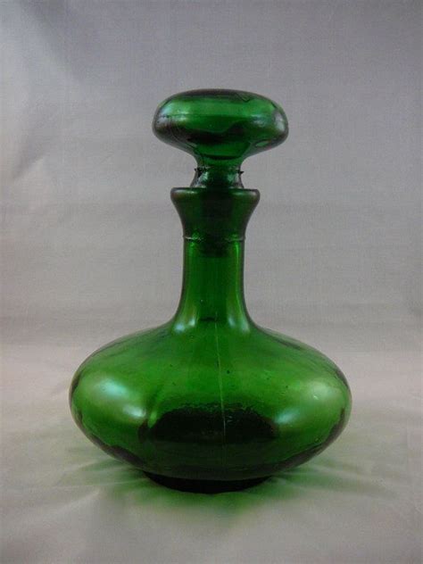 Vintage Unique Green Glass Decanter By Julianoscorner On Etsy Sold