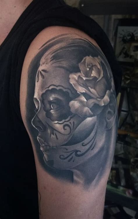 Stunning Black And Grey Dia La Muerte Tattoo By Nino Dinchev