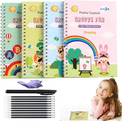 4 Pieces Magic Practice Copybook For Kids Reusable Grooved Practice