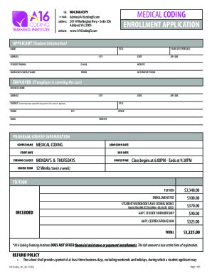 Fillable Online Enrollment Application Medical Coding Fax Email Print