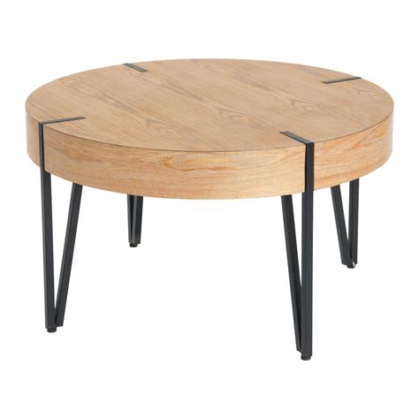 Creative Co-Op Round Wood Side Coffee Table with Metal Hairpin Legs