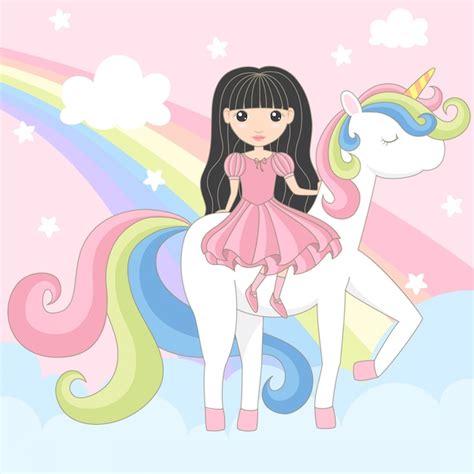 Princess And Unicorn Premium Vector