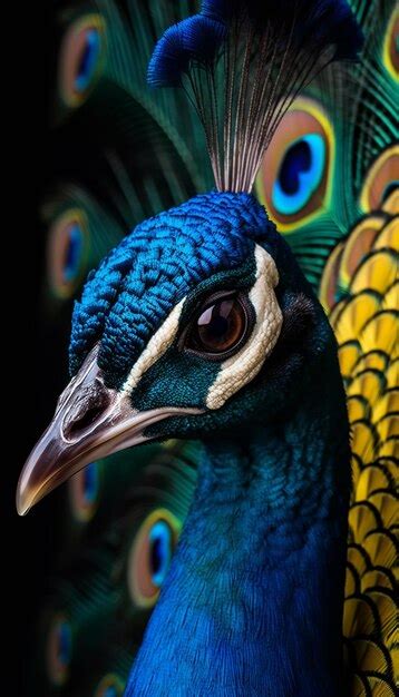 Premium AI Image | a peacock with a yellow beak and a white stripe on ...