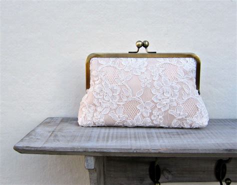 Lace Clutch Lace Bridal Clutch Nude Clutch Peach And Ivory