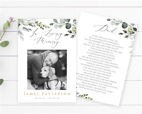 Editable Funeral Prayer Card Template Printable Memorial Etsy