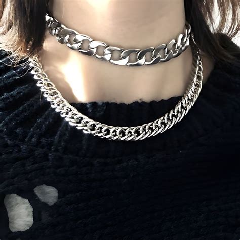 PANGU Stainless Steel Chunky Chain Layered Choker Necklace YesStyle