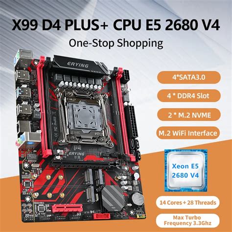 ERYING X99 Conjunto de Placa Mãe D4 Plus LGA 2011 3 E5 2680 v4 CPU