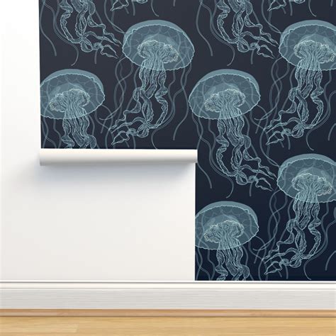 Jellyfish blue Wallpaper | Spoonflower